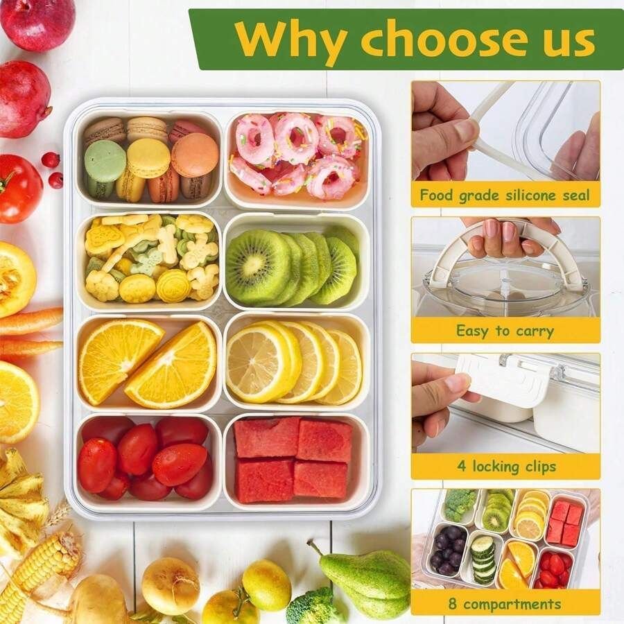 Divided Snack Box With Lid Clear Food Storage Container With Colorful Compartments Reusable Bento Organizer For Snacks Fruits Nuts And Meal Prep - Image 3