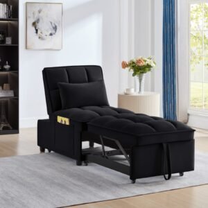 4 In1 Multi-Function Single Sofa Bed With Storage Pockets,Tufted Single Pull-out Sofa Bed With Adjus