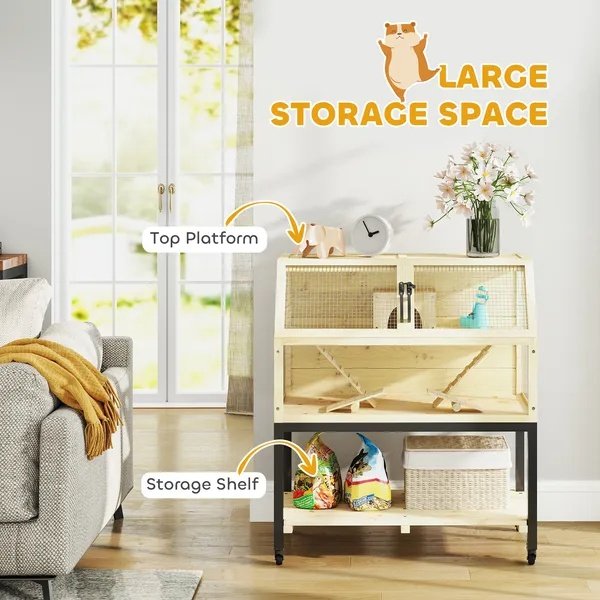 Hamster Cage On Wheels W Storage Shelf, Seesaws, Water Bottle, Hut & Ramps, For Dwarf, Gerbil, Syrian Hamster, Mouse - Image 6