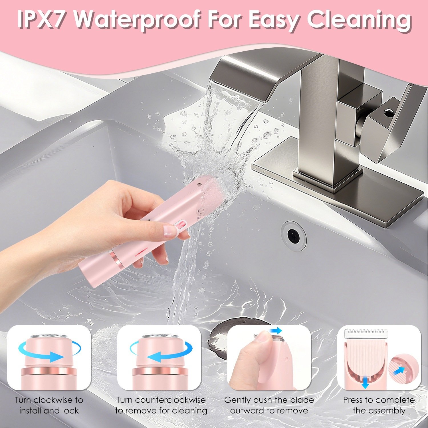 1Pc 2 In 1 Bikini Trimmer For Women Dual Head Cordless Body Shaver IPX7 Waterproof Rechargeable Pubic Hair Razor Wet And Dry Use For Bikini Underarm Leg Arm Body Face - Image 4