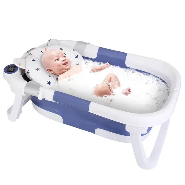 Baby Bath Tub With Thermometer Collapsible Travel-Friendly 0-24Months Baby Bathtub - Image 5