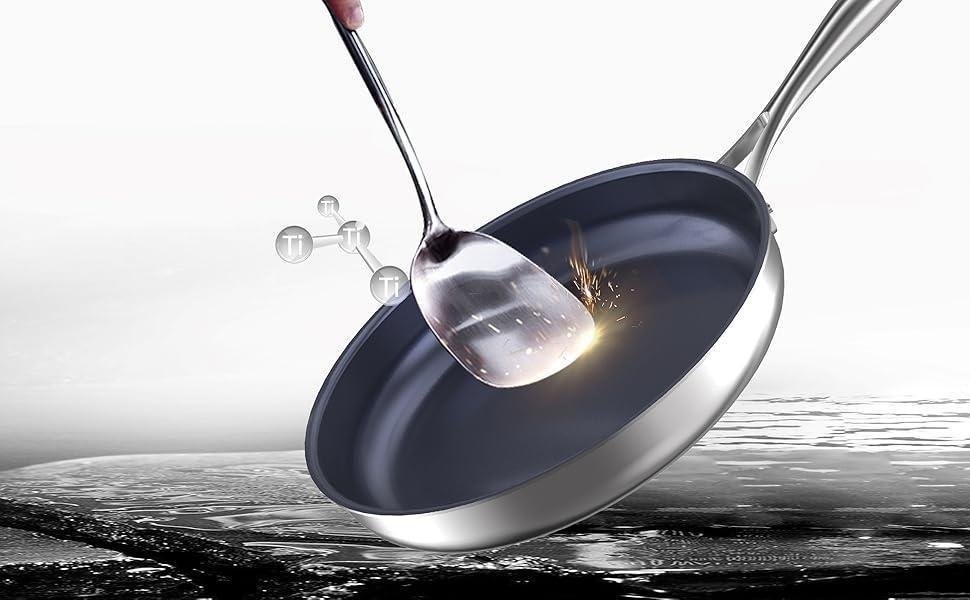 Titanium Alloy Stainless Steel 10-inch PFAS-Free PFOA-Free Non-Stick Pan Dishwasher-Safe Oven-Safe Suitable For All Stovetop Cookware - Image 3