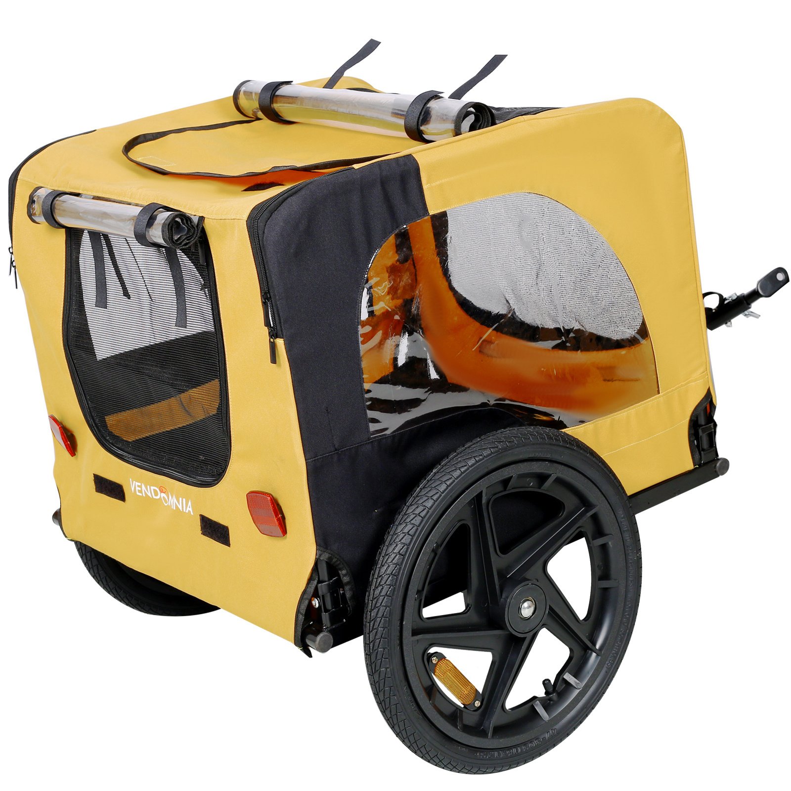 Yellow Outdoor Heavy Duty Foldable Practical Pet Stroller Dog Carrier With Bicycle Tow - Image 4