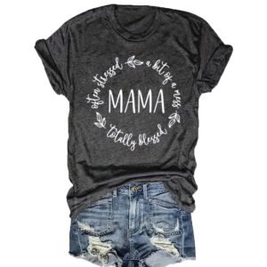Women's 'MAMA' Print Cotton T-Shirt - Comfort Round Neck Short Sleeve Casual Summer Top