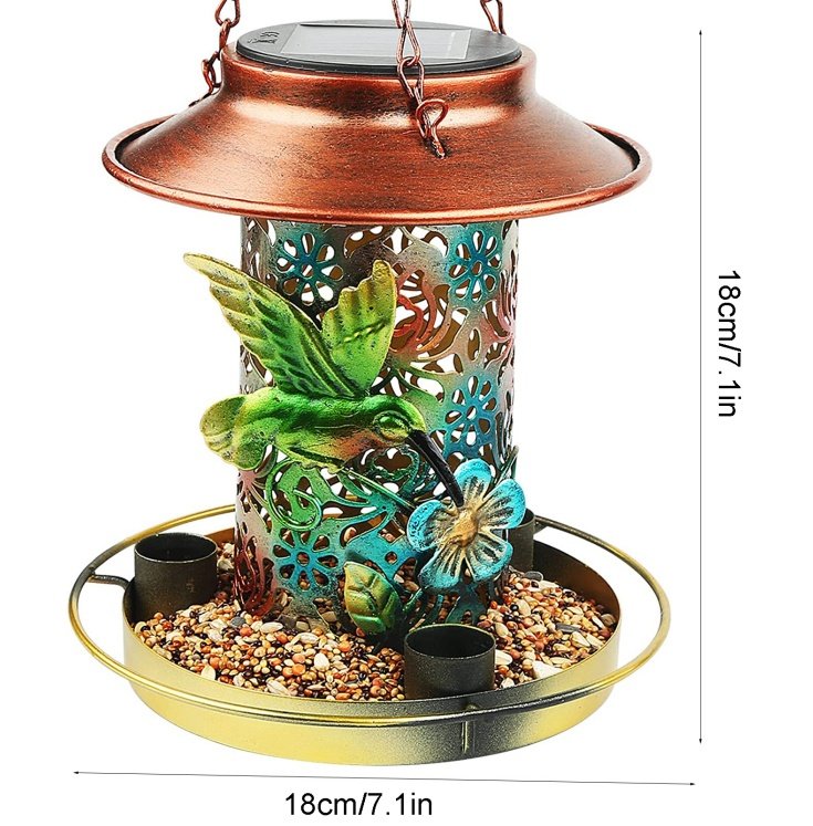 Solar Bird Feeder For Outdoors Hanging, Metal Wild Bird Feeder For Cardinals Solar Garden Lantern With S Hook As Gift For Bird Lovers - Image 3