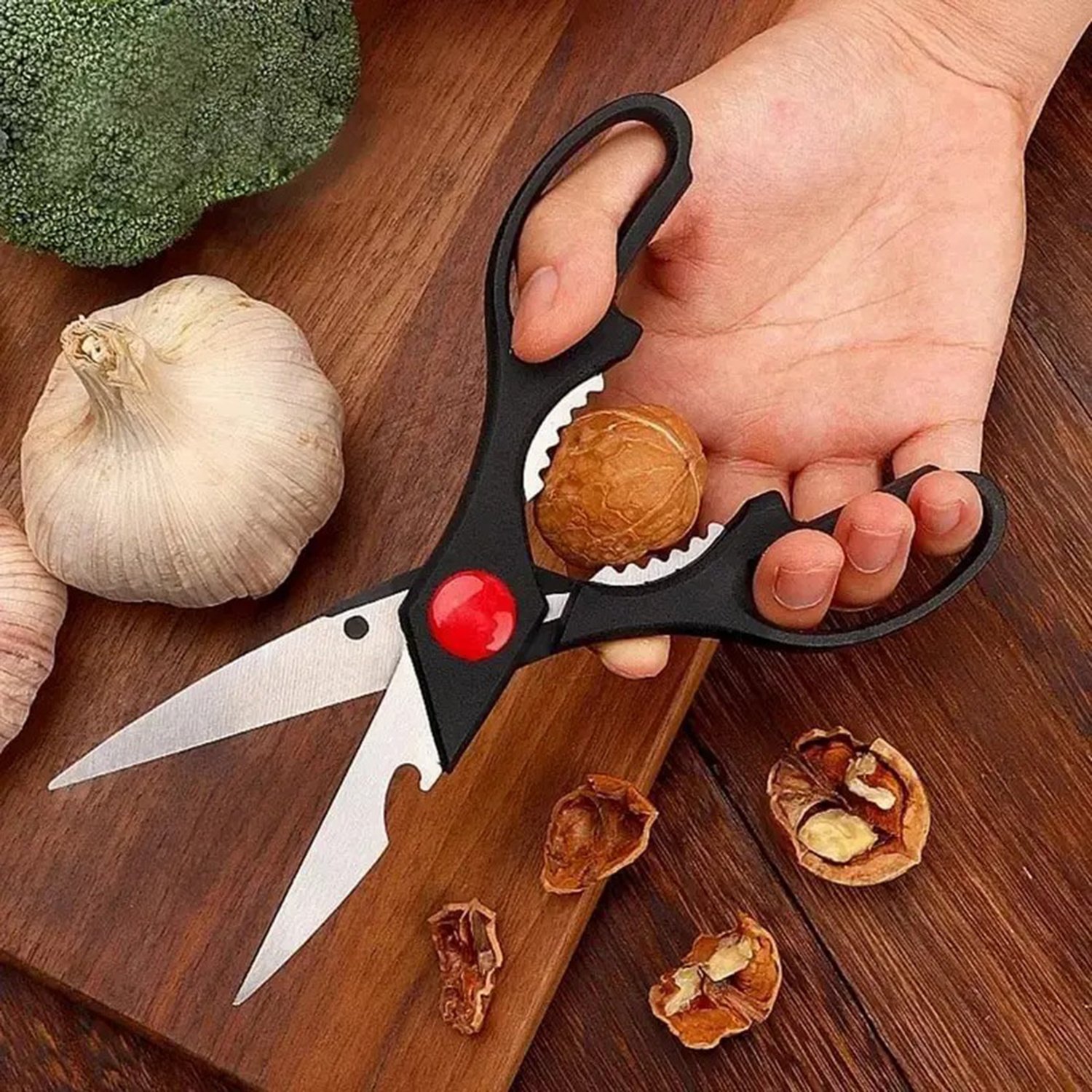 Food Scissors, Sharp Scissors With Walnut Tongs, Bottle Opener, Can Opener, Vegetable Cutting Scissors, Chopping Scissors, USPS Shipping, Supports Self Pickup - Image 4