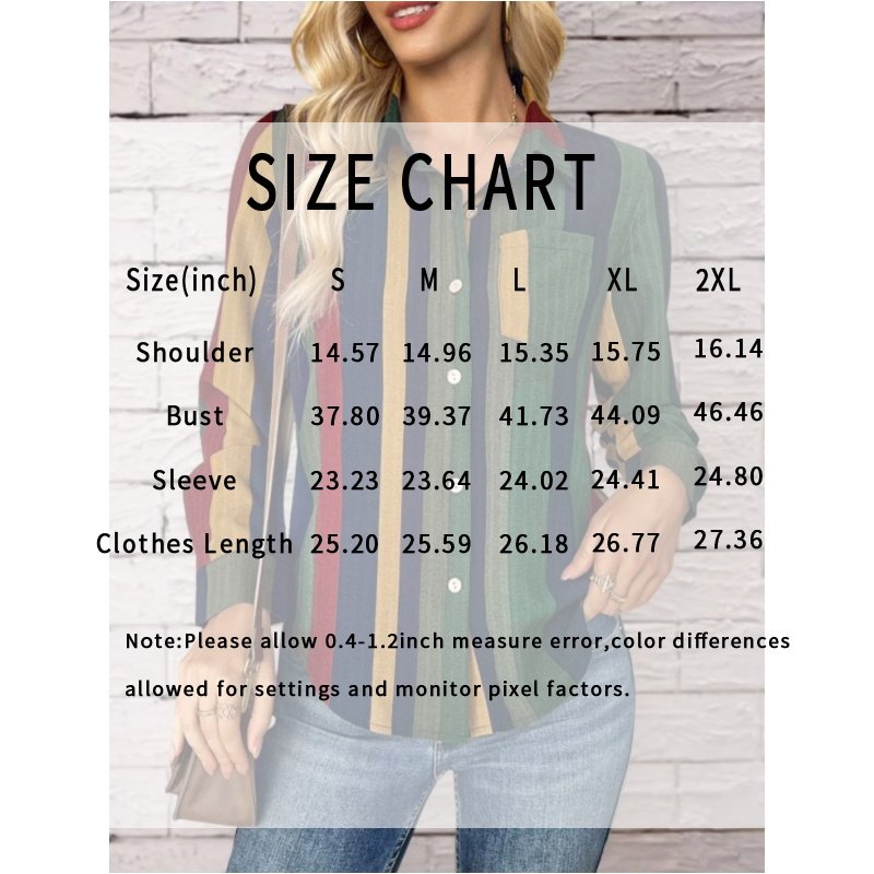 Womens Contrast Color Button Down Collared Shirt Casual Long Sleeve Business Office Work Blouses Tops - Image 4