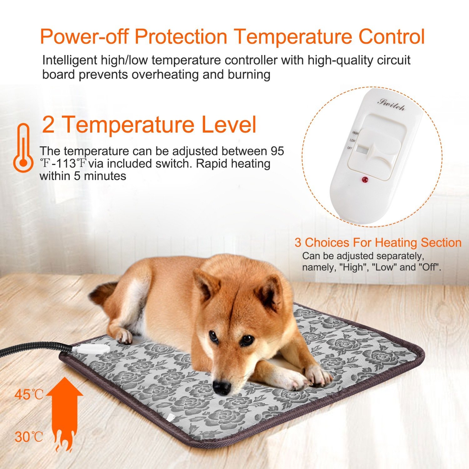 1Pc Pet Heating Pad Dog Cat Electric Heating Mat Waterproof Adjustable Warming Blanket With Chew Resistant Steel Cord Case - Image 5