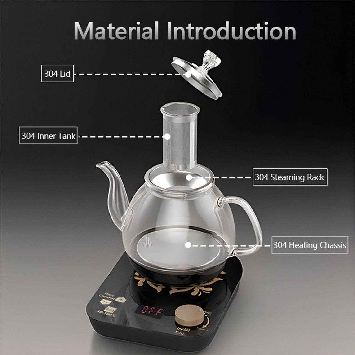 Professional Multi-functional Glass Teapot 800ml Fast Heating Cooking And Brewing Integrated Electric Kettle With Stainless Steel Filter - Image 4