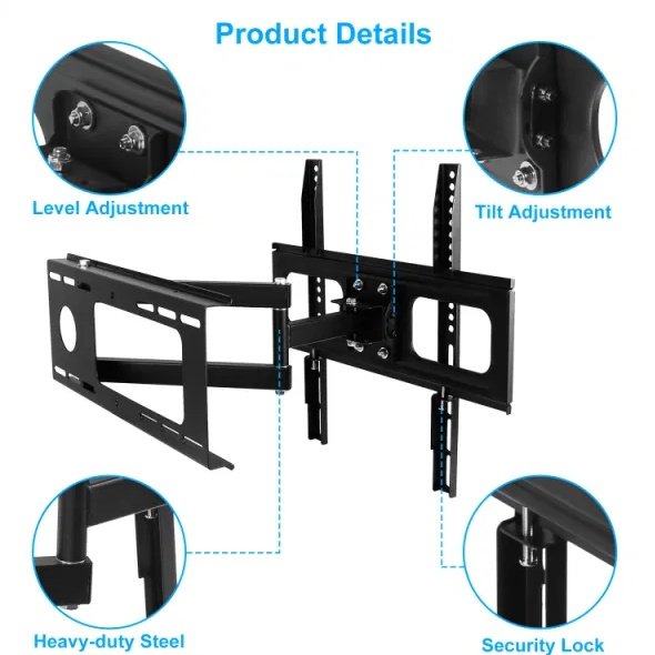 TV Wall Mount Swivel Tilt Full-Motion Articulating Wall Rack For 32in-55in TVs 99lbs Max Bearing - Image 4