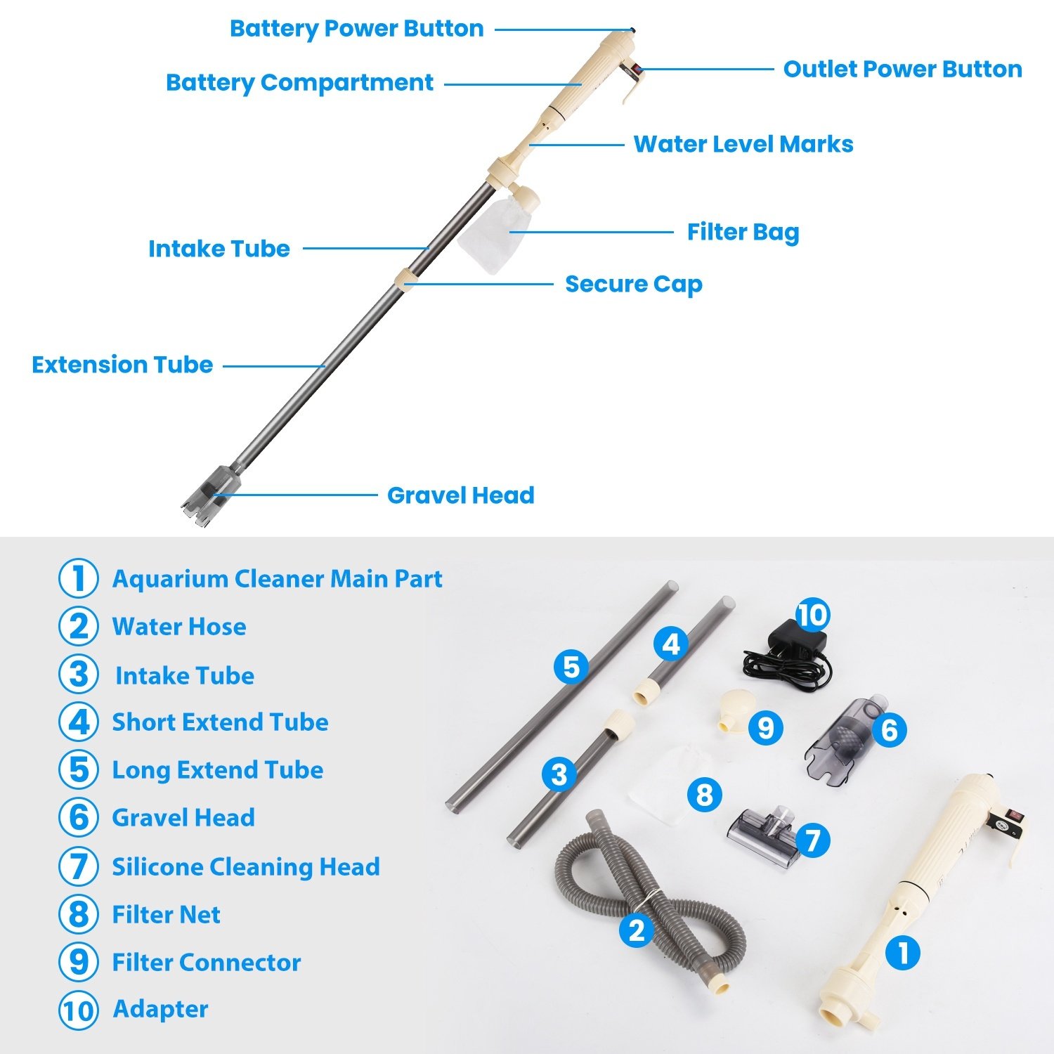 1 Set Multifunctional Electric Aquarium Gravel Cleaner Kit Length Adjustable Automatic Fish Tank Vacuum Cleaner Change Water Wash Sand Filter Dirt Removal - Image 6