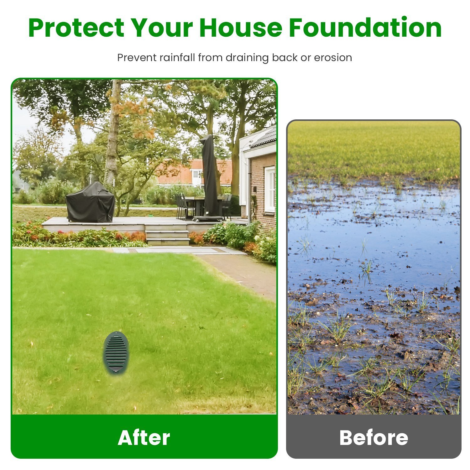 4Inch Green Angled Yard Drainage Pipe With Sloped Grate Yard Drain Emitter For Sump Discharge Downspout Extensions Inlet Outlet Yard Drain Compatible With 4Inch Connections - Image 2