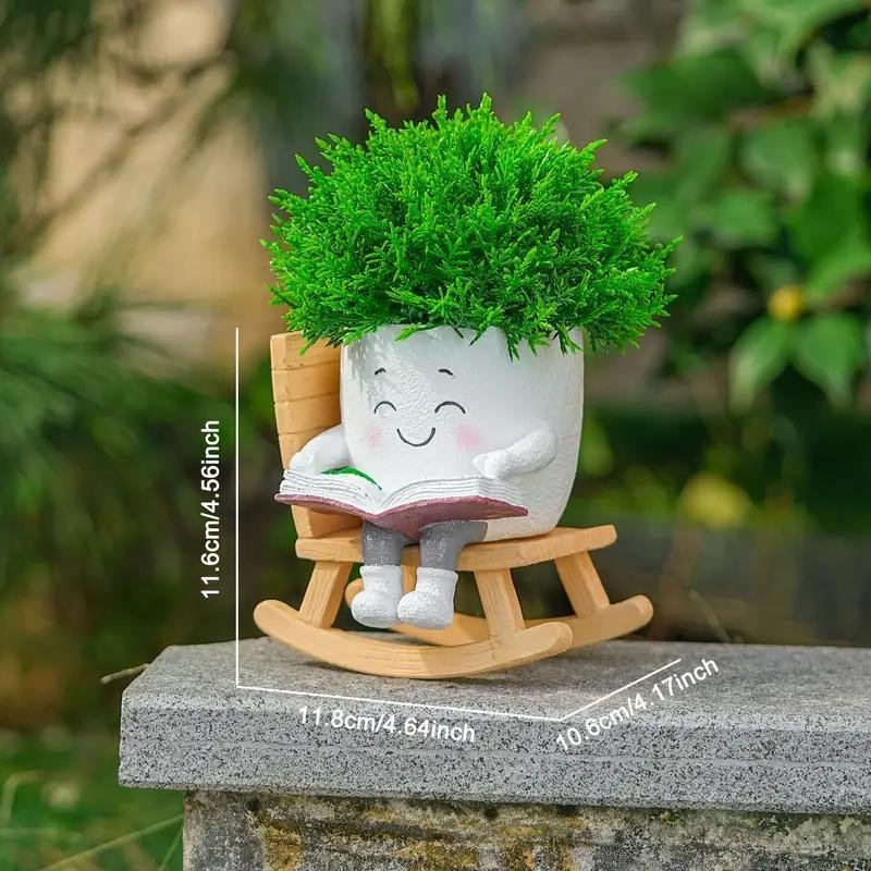 2 Pieces Of Cute Character Reading Rocking Chair Resin Flower Pots Indoor And Outdoor Plant Decoration Vase Home Flower Gift - Image 10