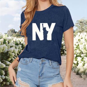 Women's Round Neck 'NY' & Statue Of Liberty Print Short Sleeve Tee - Summer Casual Top