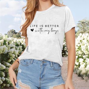 Women's Letter Print Short Sleeve T-Shirt - Casual Round Neck Summer Top