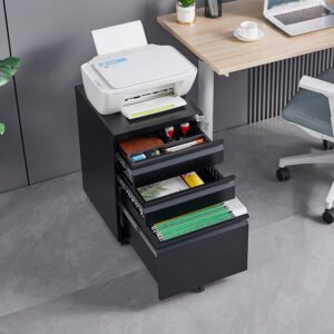 Installation Required 3-drawer Mobile Filing Cabinet With Lock, Office Storage Filing Cabinet Of Legal Letter Size, Metal Filing Cabinet To Be Installation Required  Black