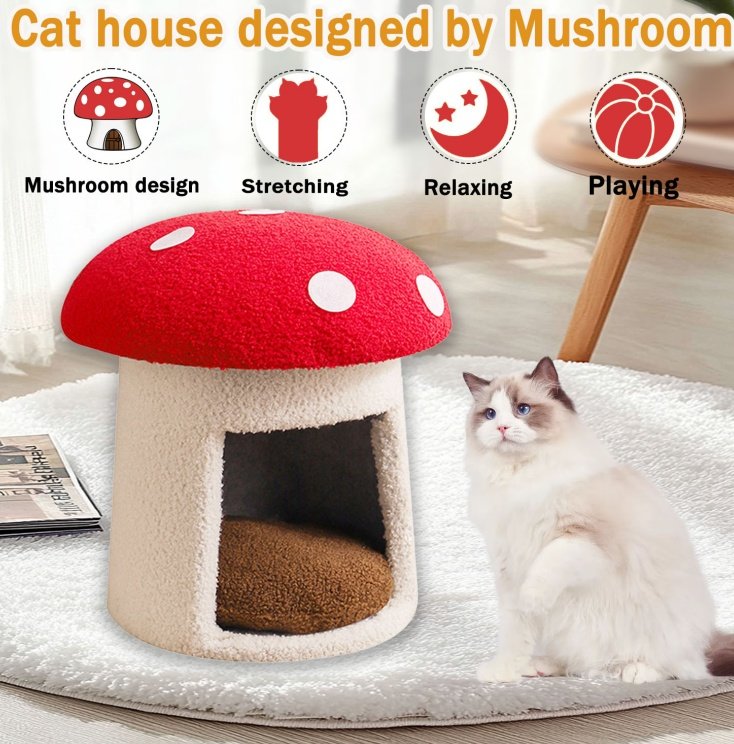 Extra Large Red Umbrella Mushroom Cat Bed, Scratch-resistant And Wear-resistant, Removable And Washable, Universal Pet Seat Bed For All Seasons, Pet Cat Bed, High-looking Mushroom Cat House - Image 6