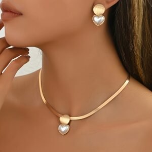 Golden Heart Pearl Necklace Set