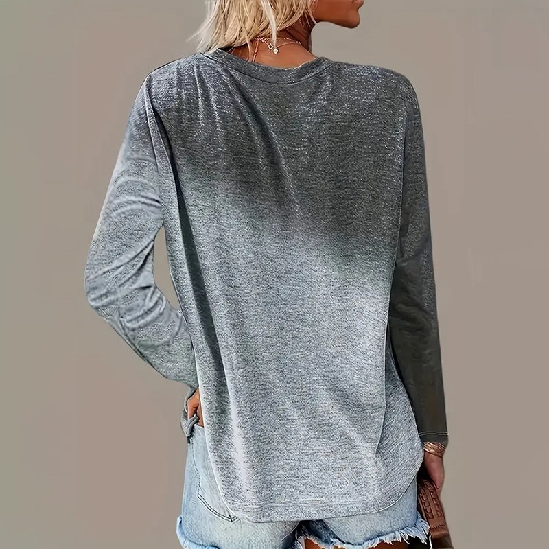 Women's 2Pack Tops Spring Fall Casual Gradient Color Round Neck Long Sleeve T Shirt Blouse - Image 5