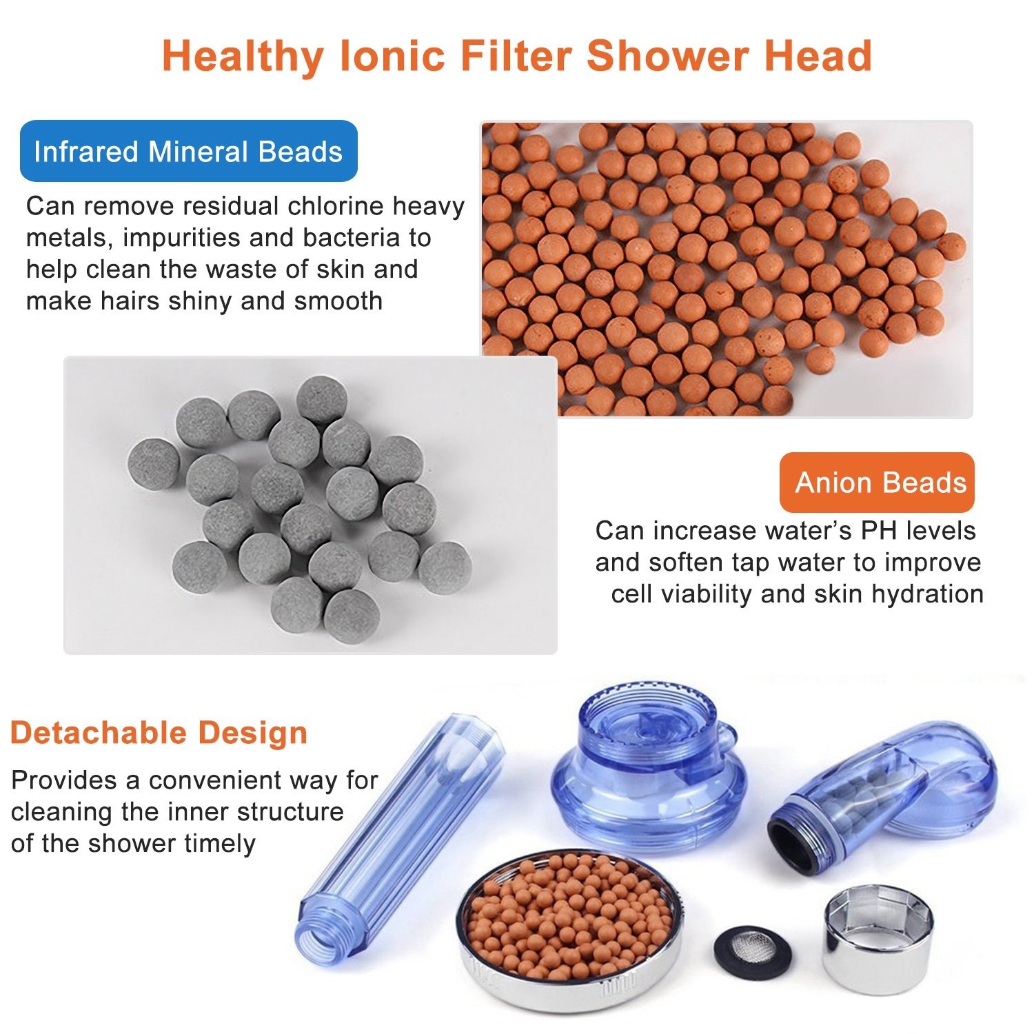 1Pc Ionic Filtration Shower Head High Pressure 3 Mode Stone Water Saving Bath Handheld Shower - Image 2