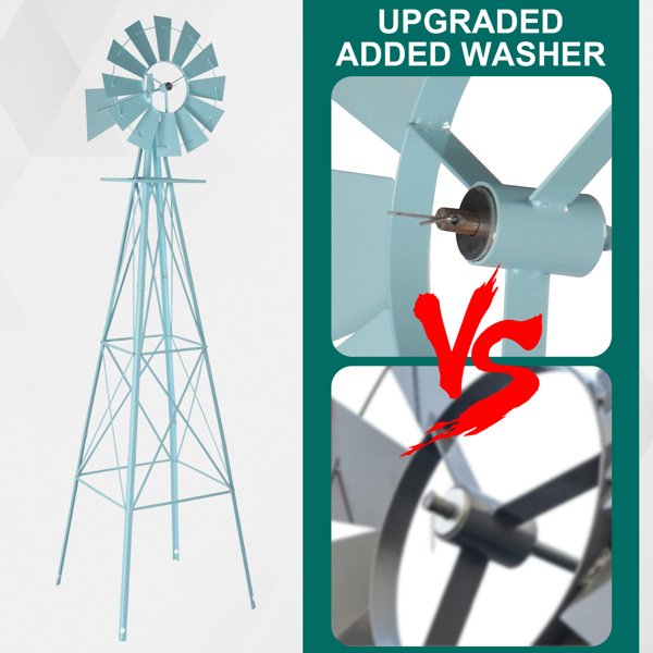 8ft Light Blue Ribbon Wind Vane, 4-pod Standing Iron Windmill - Image 10