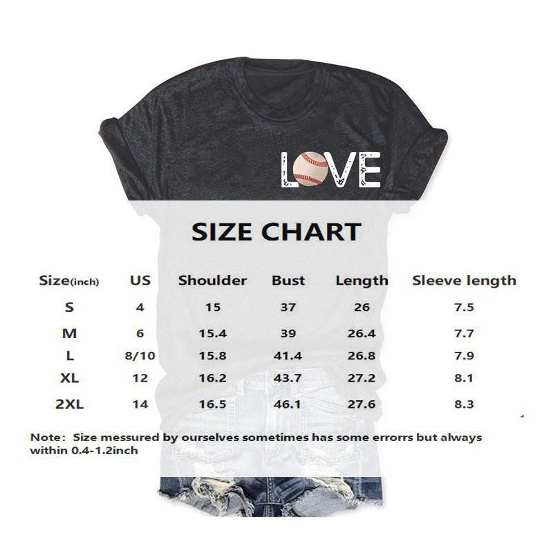 Women's Baseball Print Round Neck Tee - Front & Back Graphic Summer Casual T-Shirt - Image 4