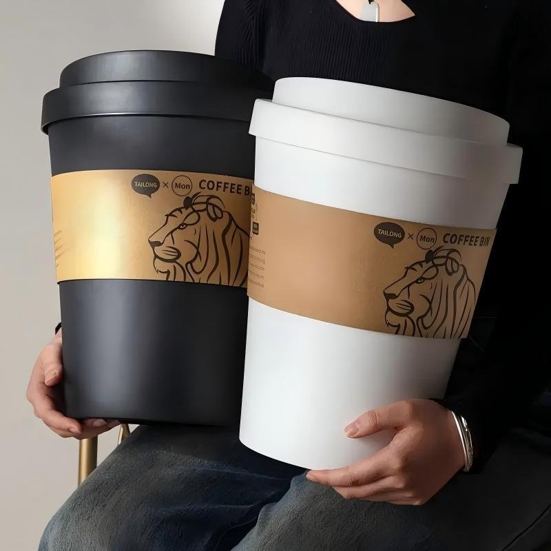 2025 New Elegant Lion Theme Coffee Cup Trash Can Deodorizing Push-On Lid Black And White Odor Resistance High Aesthetic Large Capacity - Image 6