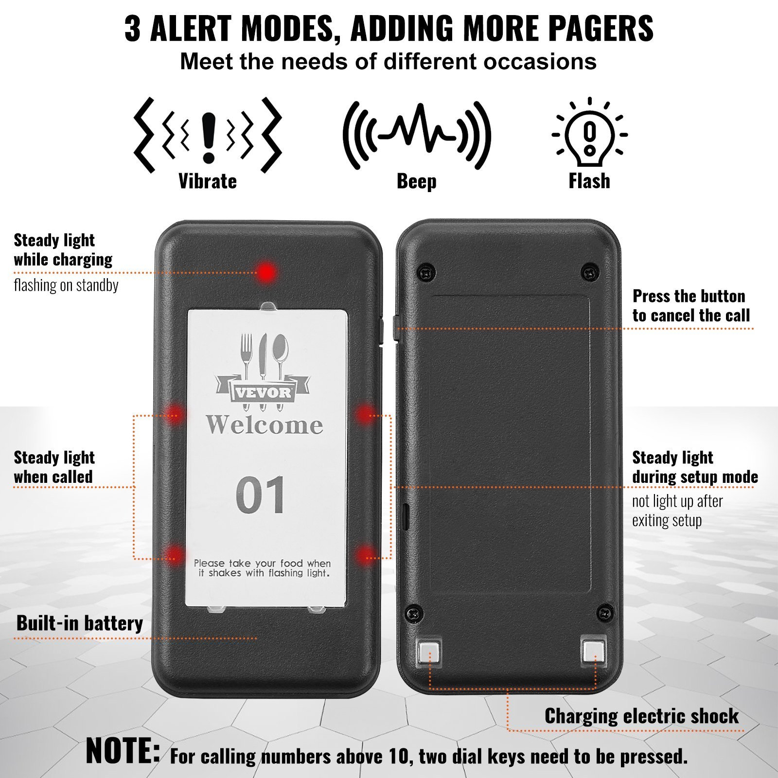 Restaurant Pager System, Wireless 500m Long Range Lineup Waiting Queue Signal, Guest Customer Calling Beepers With Vibration & Flashing, 16 Buzzers For Food Truck, Church, Nursery, Hospital - Image 4