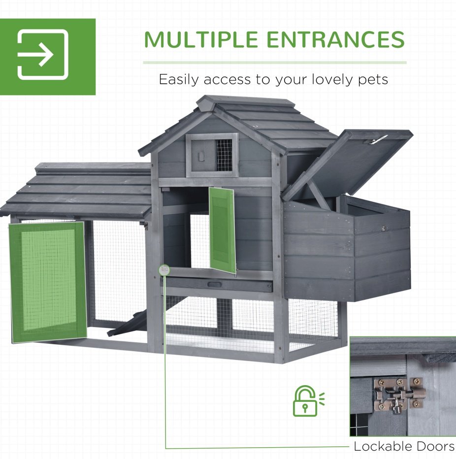 Chicken Coop Kit 59 Outdoor Solid Wood Enclosed House Ventilation Gray - Image 2