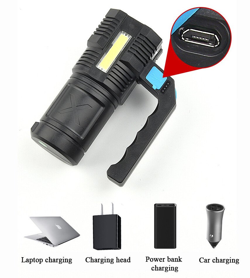 LED Flashlight USB Rechargeable Torch COB Spotlight Camping Light High Lumens Emergency Lamp 4 Modes Waterproof Work Light - Image 4