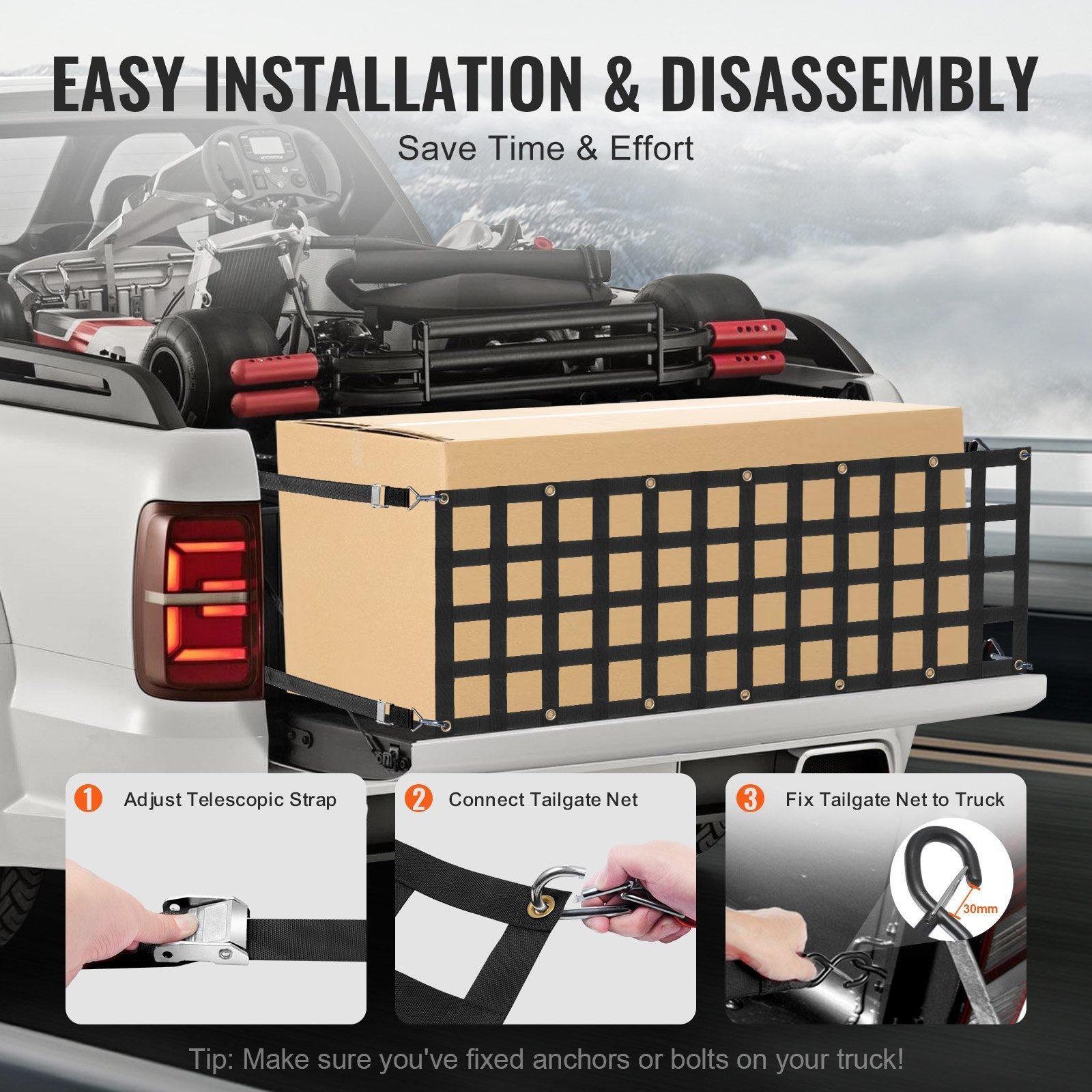 Tailgate Net Pickup Truck Tailgate Net 60" X 18" For Full Size Trucks - Image 4