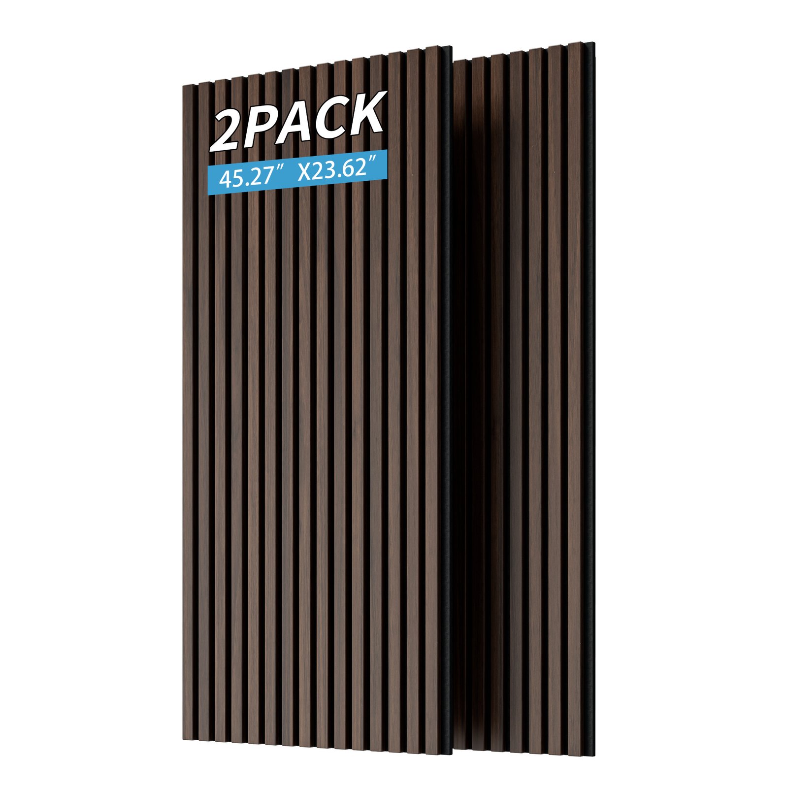 Wood Panels For Wall Slat Wall Panels, 2PC Wood Slat Acoustic Panels For Wall And Ceiling - 3D Fluted Sound Absorbing Panel With Three Sides Fully Wrapped On Wood Finish -45.27x23.62 Dark Walnut - Image 2