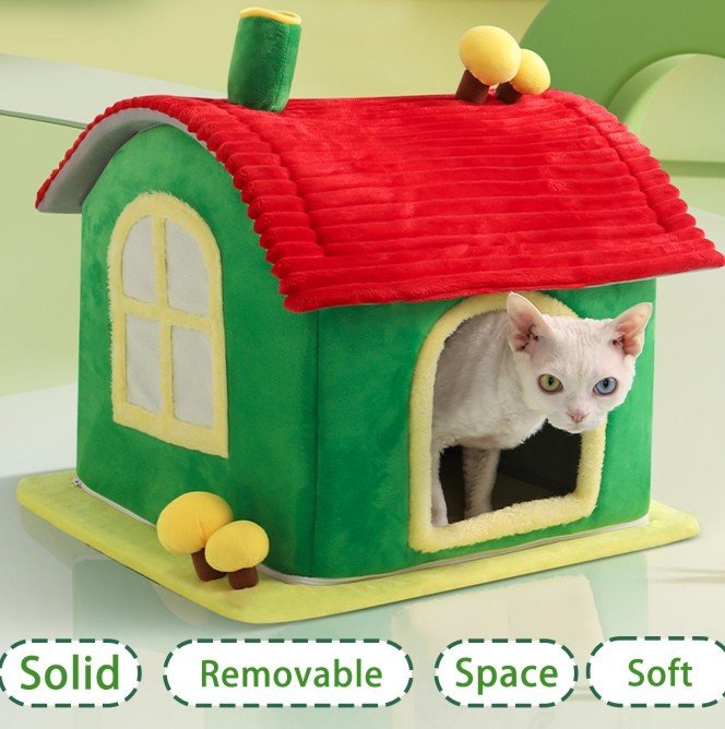 Cat Bed Indoor Enclosed Warm Cave - Cat Bed With Removable Cleaning Mat, Ample Interior Space, Comfortable And Soft Pet House, Red And Green Colors, Cute And Friendly Indoor Cat Bed, Universal Cat Bed - Image 6