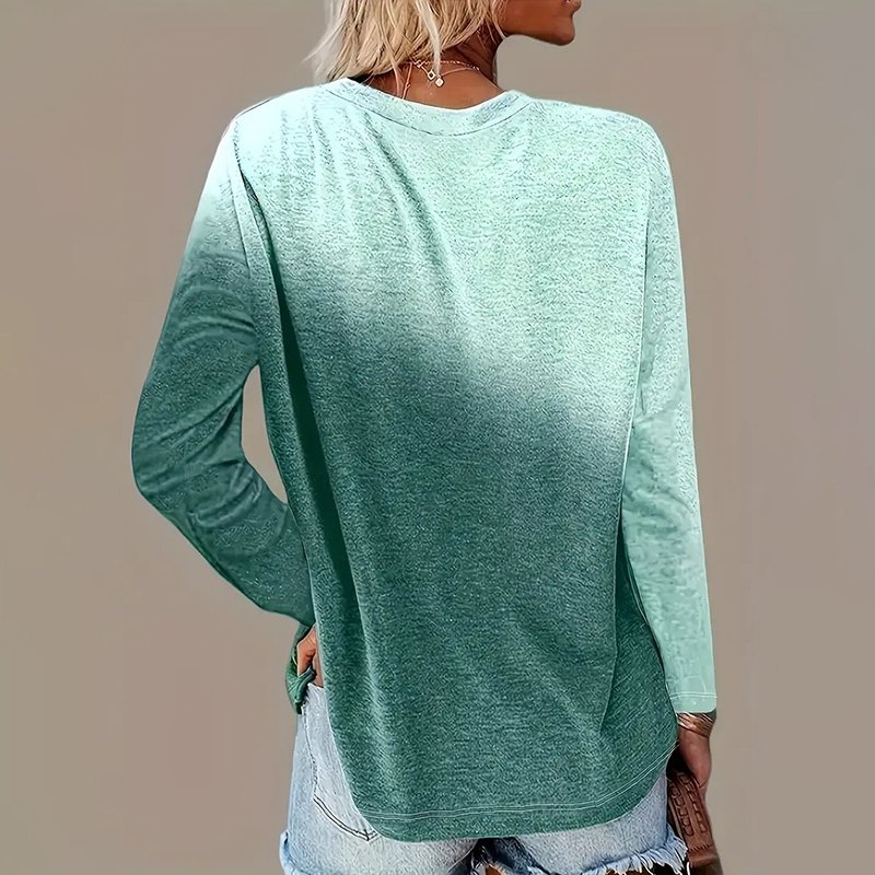 Women's 2Pack Tops Spring Fall Casual Gradient Color Round Neck Long Sleeve T Shirt Blouse - Image 4