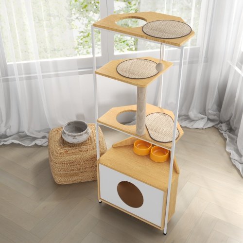 Cat Apartment With Feeding Station And Climbing Platform, Pet Furniture For Indoor Cats - Image 6