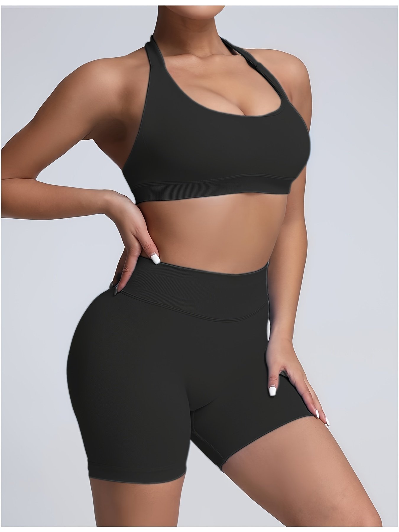 Women's Yoga Workout Set Sports Bra High-Waist Shorts Quick-Dry Breathable - Image 3