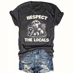 Women's 'RESPECT THE LOCALS' Rodent Print Round Neck Tee - Summer Casual T-Shirt