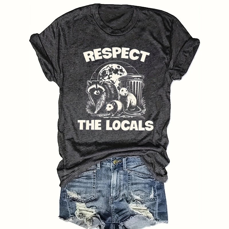 Women's 'RESPECT THE LOCALS' Rodent Print Round Neck Tee - Summer Casual T-Shirt