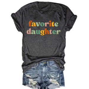 Women's Round Neck Tee - Colorful Letter 'Favorite Daughter' Print Casual Summer T-Shirt