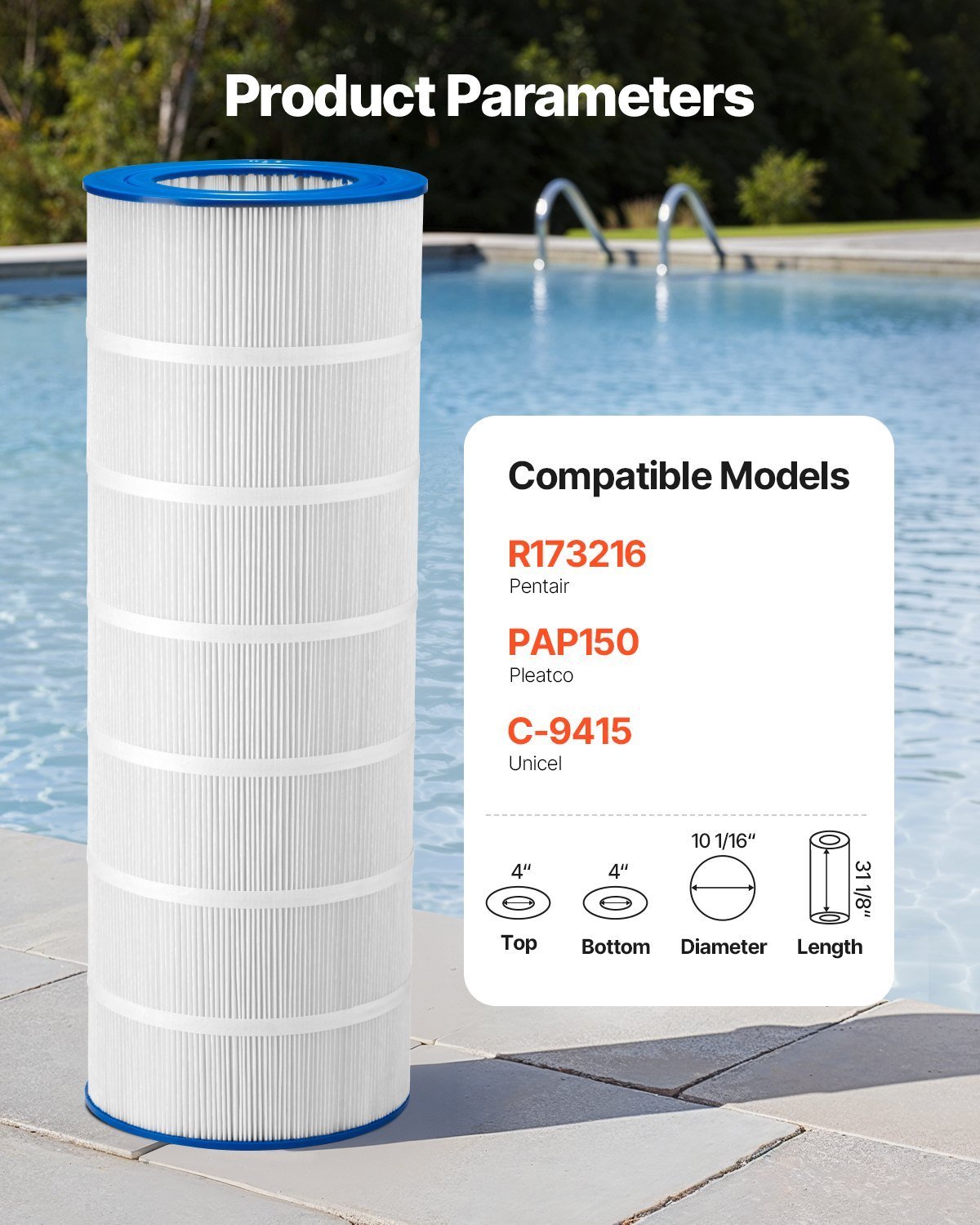 Hot Tub Pool Filter Cartridge 150 Sqft Compatible Pentair R173216 Pleatco PAP150 - Image 2