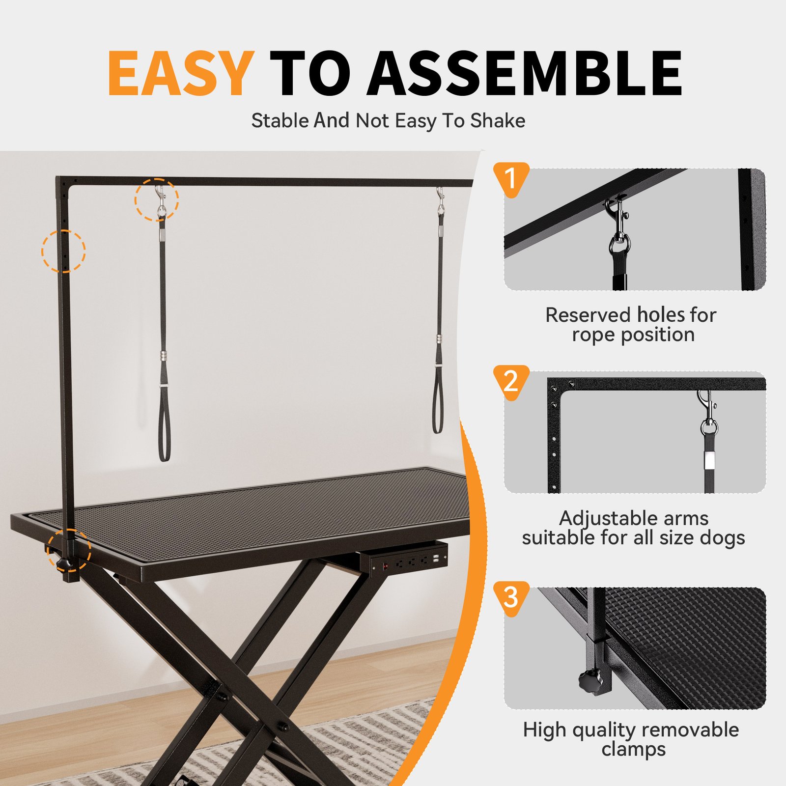 Height Adjustable Pet Grooming Table, Equipped With Leveling Wheels, Dog Grooming Arms, Anti Slip Tabletop, And Tool Organizer 50 Inches, Black, Prohibited Platform Temu - Image 2