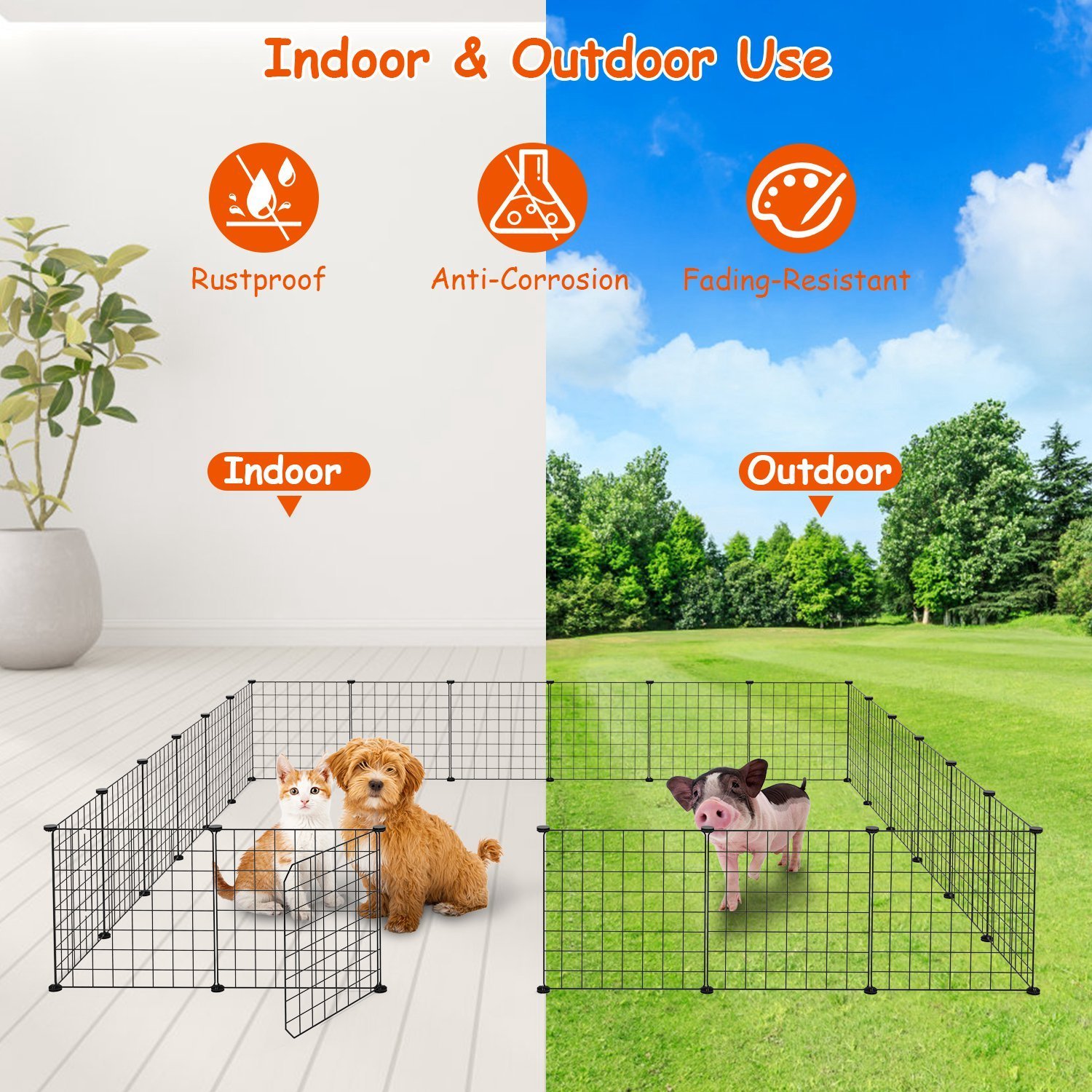 1Pc Small Animal Playpen With Door Dog Metal Playpen Small Medium Kitten Puppy Guinea Pig Rabbit Kennel Small Animal Cage Metal Wire Fence For Indoor Outdoor Yard Camping - Image 4
