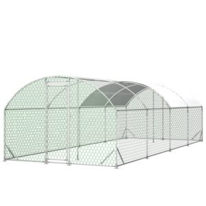 26'x9'x6'Large Metal Chicken Coop,Walk-in Poultry Cage,Chicken Run With Waterproof Cover,Outdoor Backyard Farm,Chicken Rabbits Duck Run Pen,Easy To Assemble And Clean