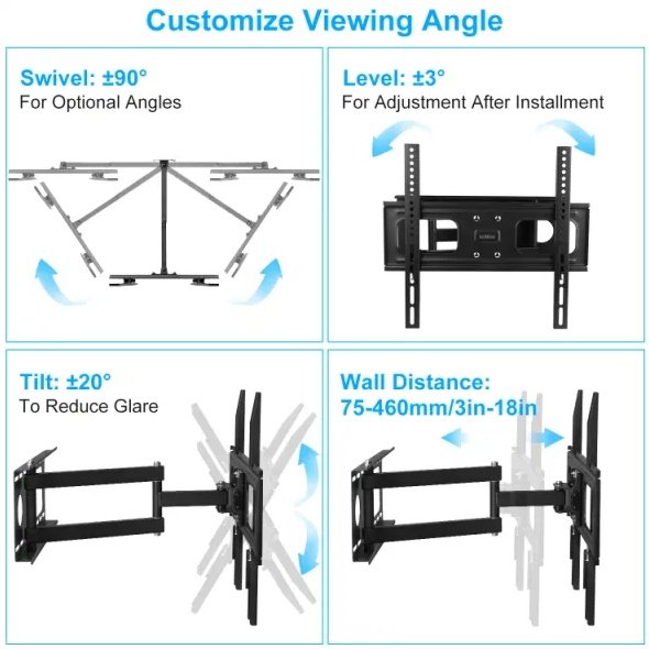 TV Wall Mount Swivel Tilt Full-Motion Articulating Wall Rack For 32in-55in TVs 99lbs Max Bearing - Image 6