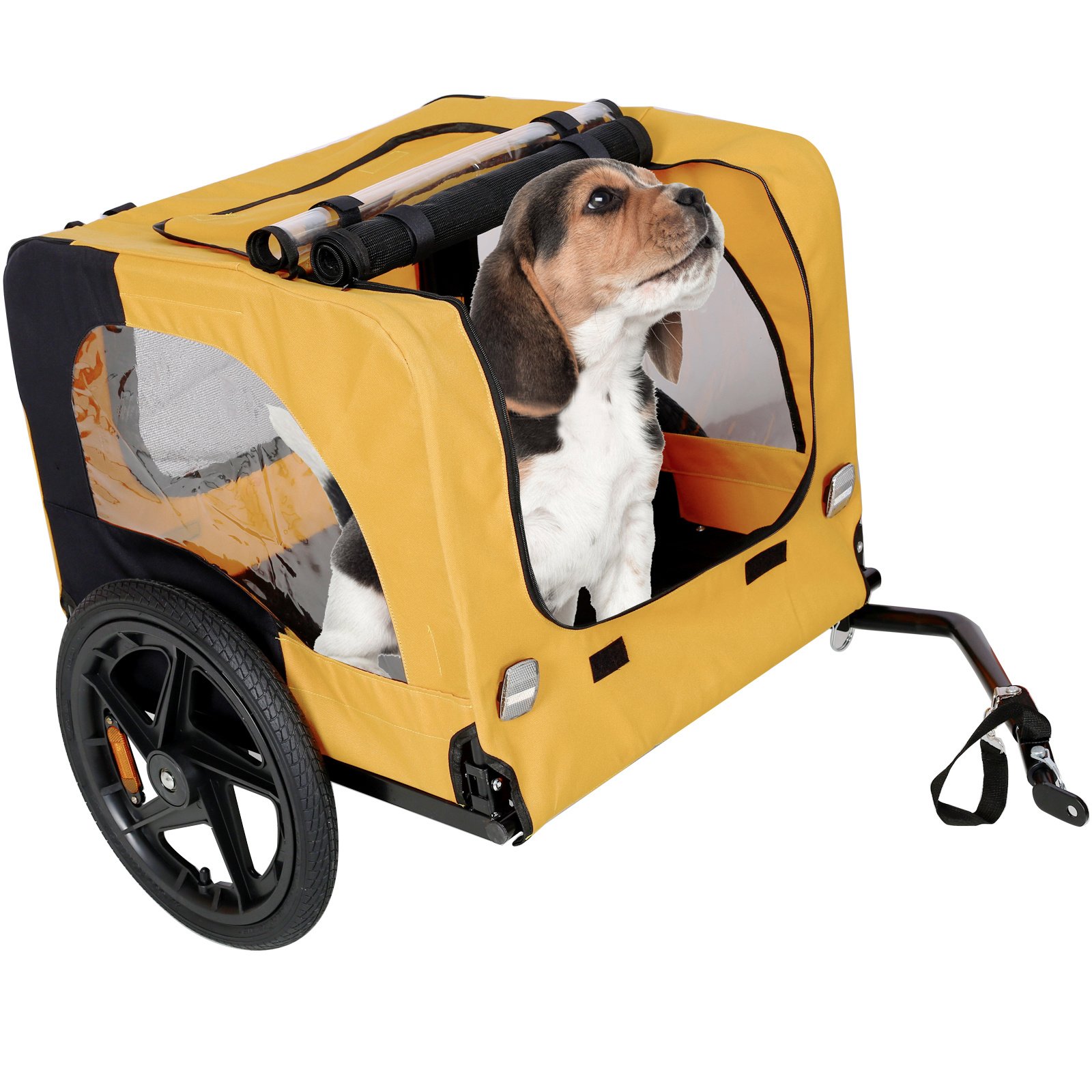 Yellow Outdoor Heavy Duty Foldable Practical Pet Stroller Dog Carrier With Bicycle Tow - Image 7