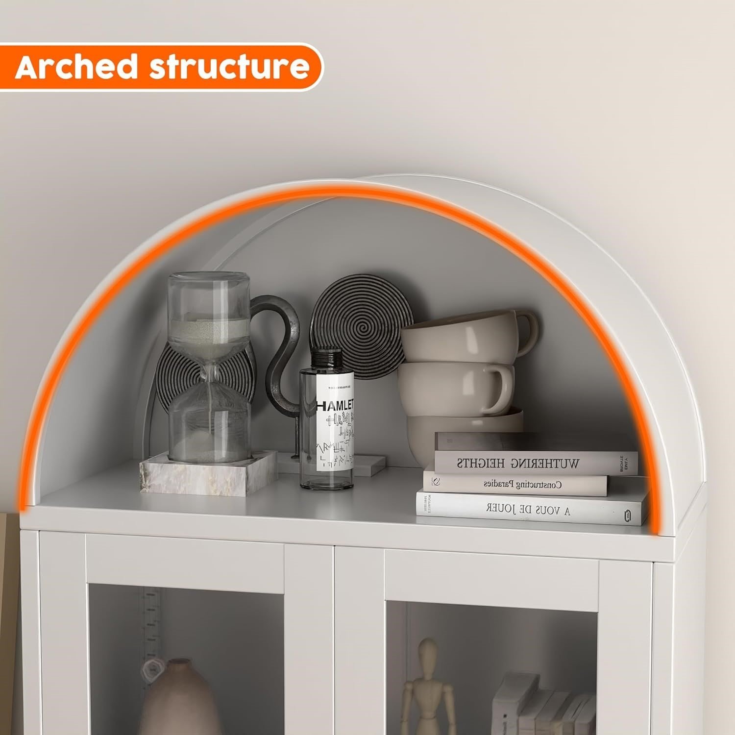 Metal Arched Household Storage Cabinet In Black And White Color - Image 3