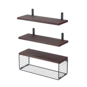 2 In 1 Floating Shelves Wall Mounted With Storage Basket
