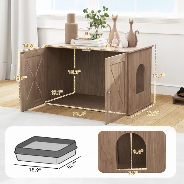Hidden Cat Litter Box Enclosure With Ventilated Door, Cat Hole, Cat Washroom, Indoor Cat House, Walnut - Image 3