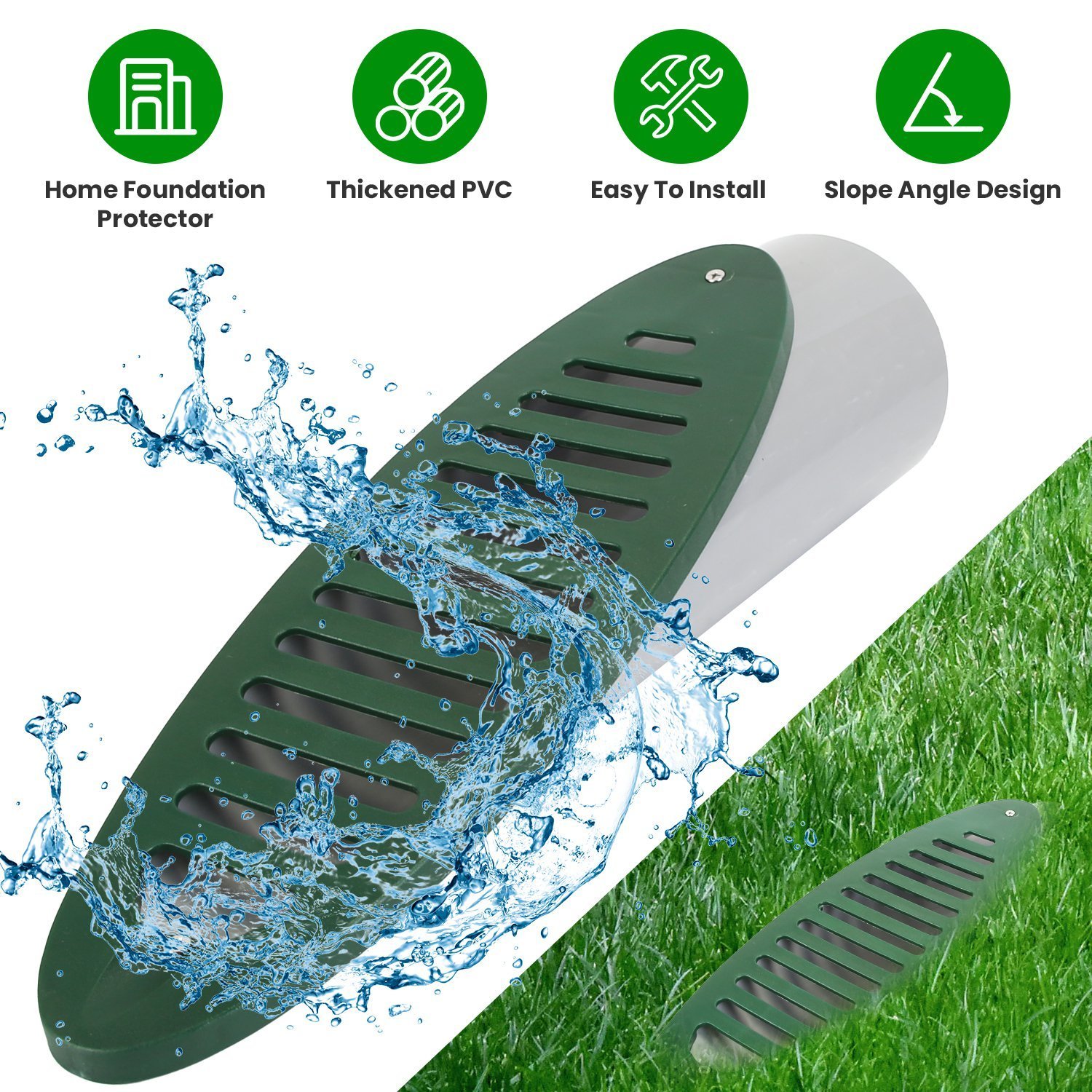 4Inch Green Angled Yard Drainage Pipe With Sloped Grate Yard Drain Emitter For Sump Discharge Downspout Extensions Inlet Outlet Yard Drain Compatible With 4Inch Connections
