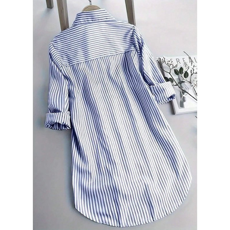 Women Oversized Button Down Striped Shirts Casual Long Sleeve Boyfriend Blouse Top - Image 8